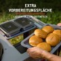 Weber Performer Holzkohlegrill: Lackierter Stahl-Seitentisch mit Behältern und Ablage. Extra Vorbereitungsfläche.