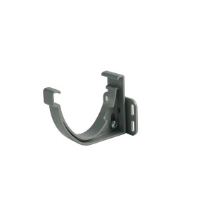 Verstellbarer, grauer Marley Duplex Rinnenhalter RG 80 für Kunststoff-Dachrinnen.
