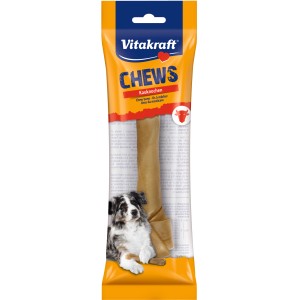 Vitakraft Chews Kauknochen, 21 cm, 1 Stück. Geknoteter Hundeknochen aus Rinderhaut im gelben Beutel.