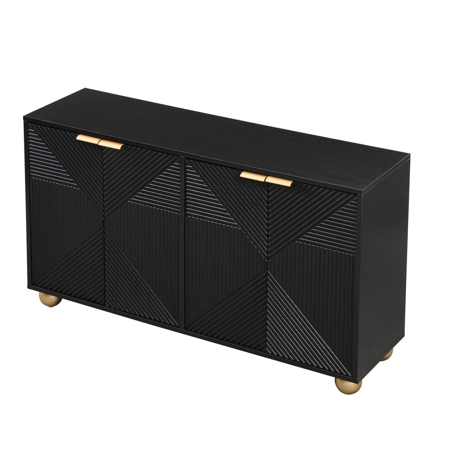 PXloue Sideboard mit 4 Türen Verstellbaren Böden Schwarz