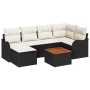 vidaXL Garten-Sofa-Set, 7-teilig, schwarz/weiß, mit Rattan-Optik und Akazienholz-Tisch.