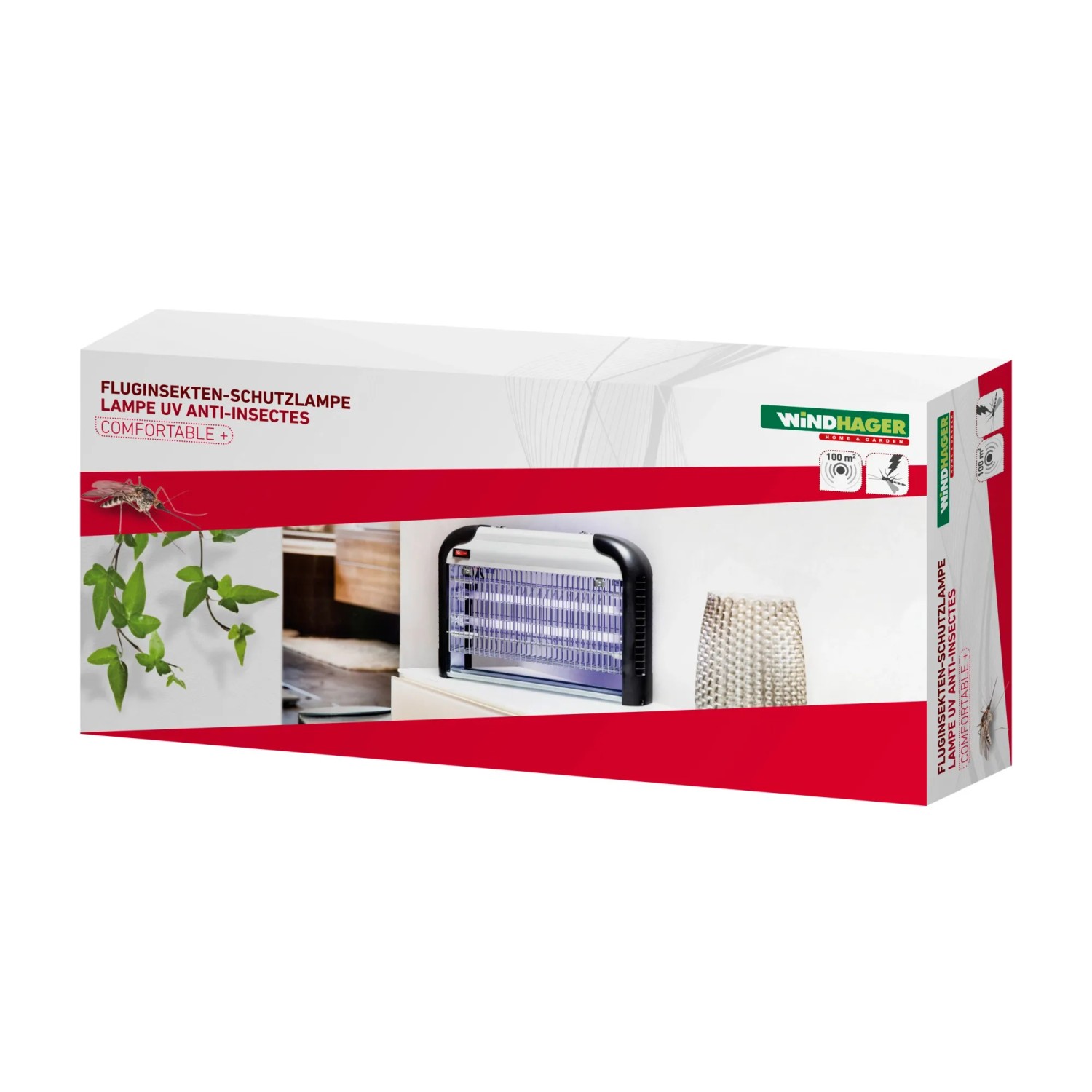 Verpackung der Windhager Fluginsekten-Schutzlampe Comfortable 2 x 20 W für Innenräume.