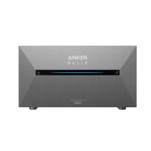 Anker SOLIX Solarbank 2 Pro Power Station, grau, rechteckig, mit blauem Lichtstreifen. Kompakter Solarspeicher für Balkonkraftwerk.