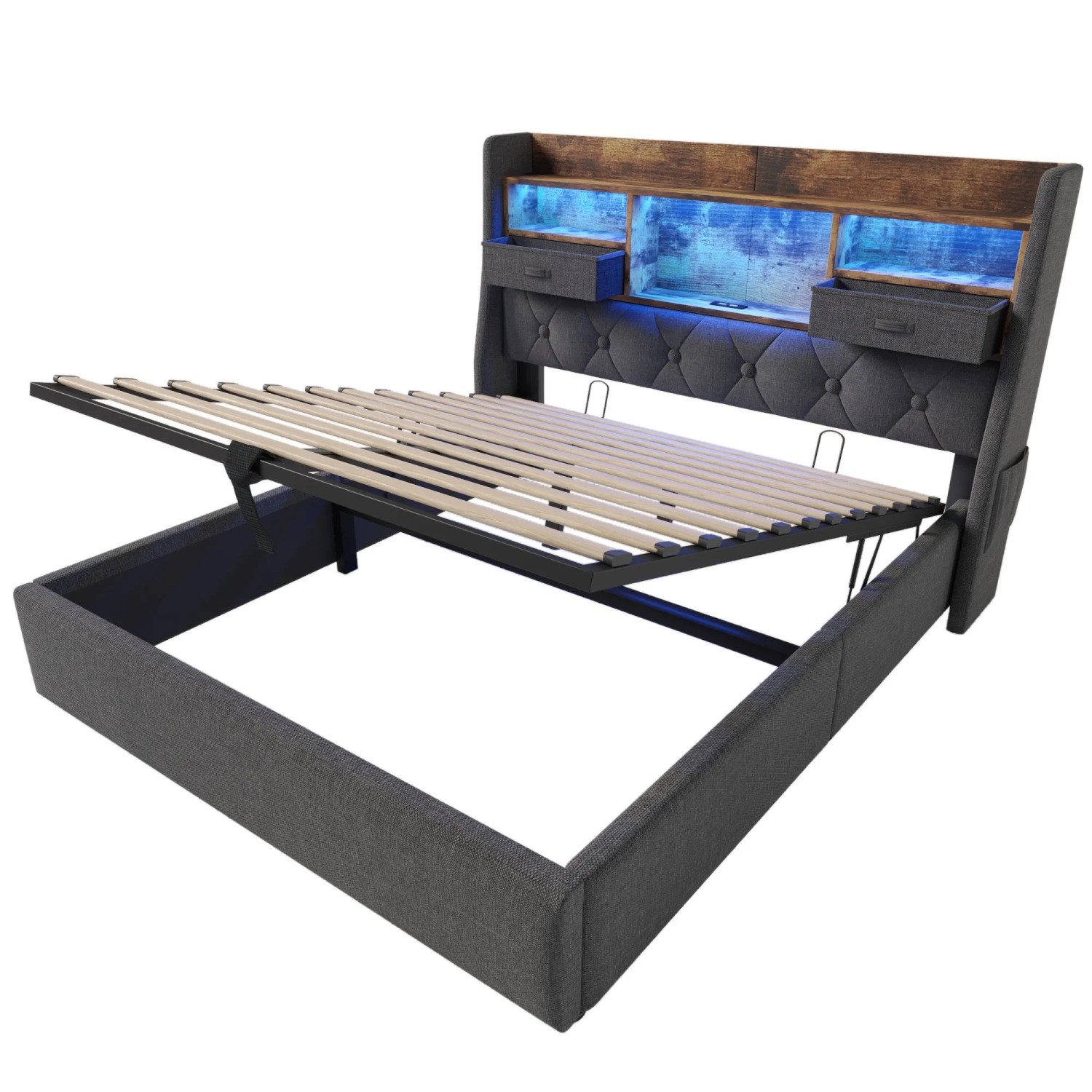 Merax Polsterbett 140x200cm LED USB-C Stauraum Grau