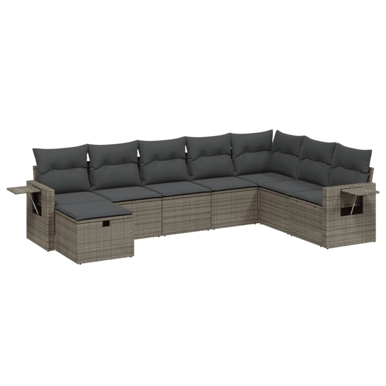 vidaXL 8-Tlg Garten-Sofagarnitur mit Kissen Grau Poly Rattan 3263896