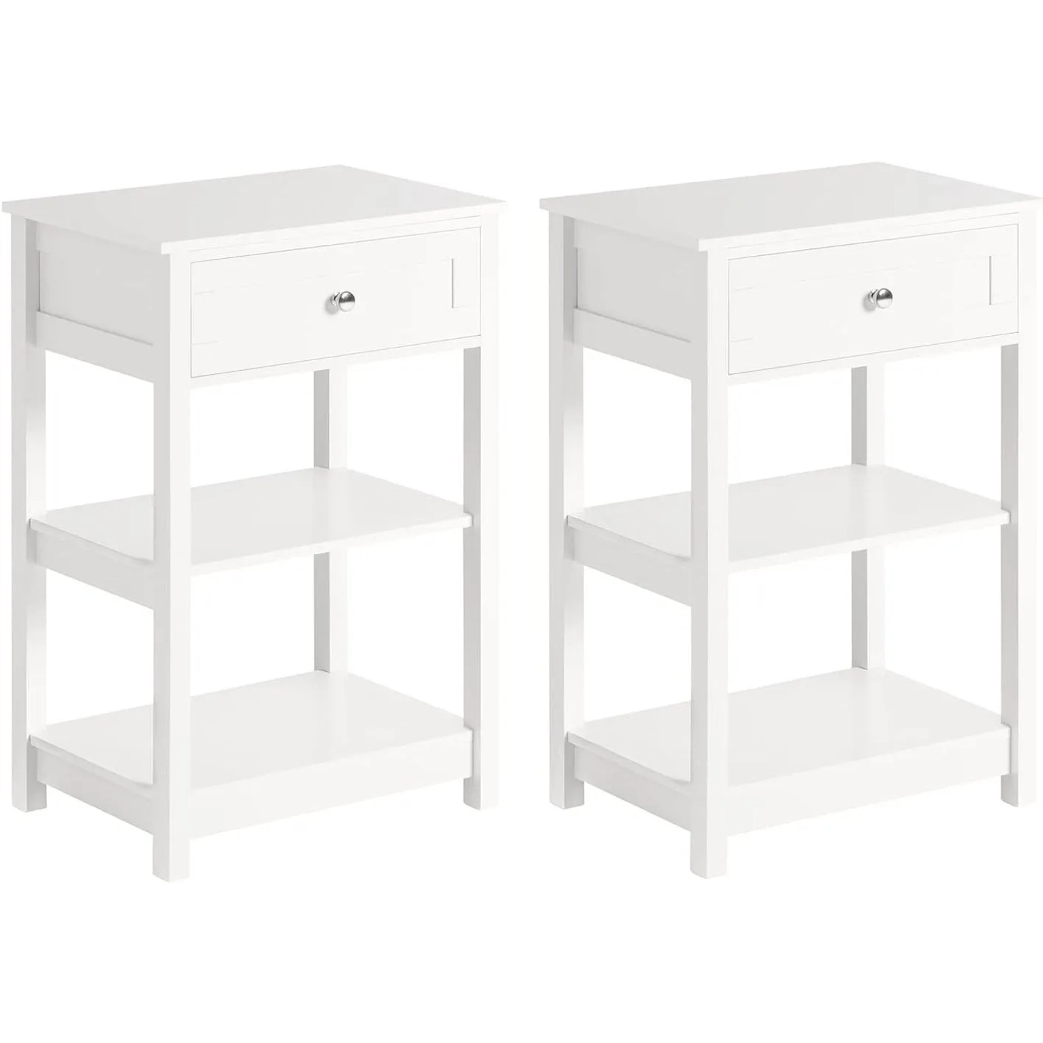SoBuy 2er Set Nachttisch mit Schublade Beistelltisch mit 2 Ablagen Weiß 45x68x30cm FBT46-Wx2