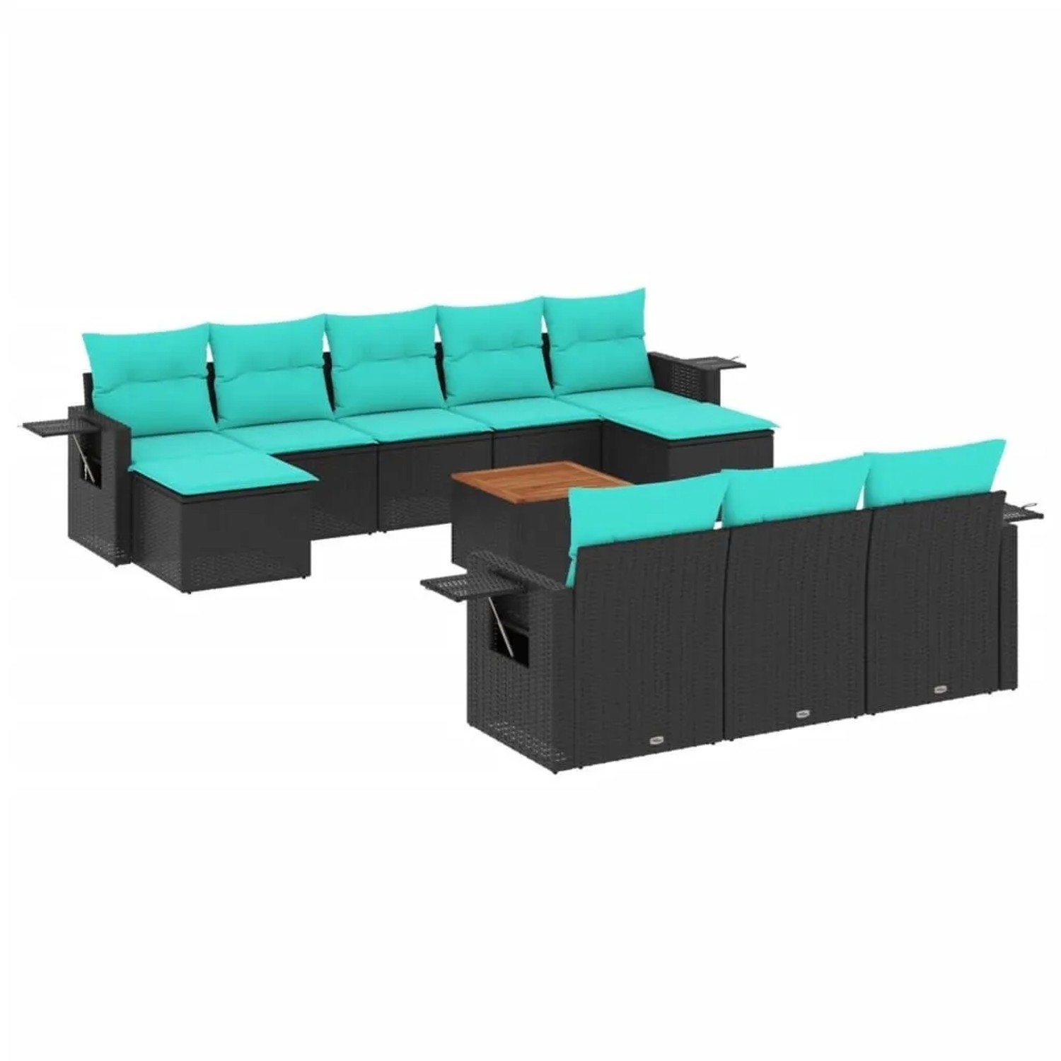 vidaXL 11-Tlg Gartensofa-Set mit Kissen Schwarzes Polyrattan 3224783