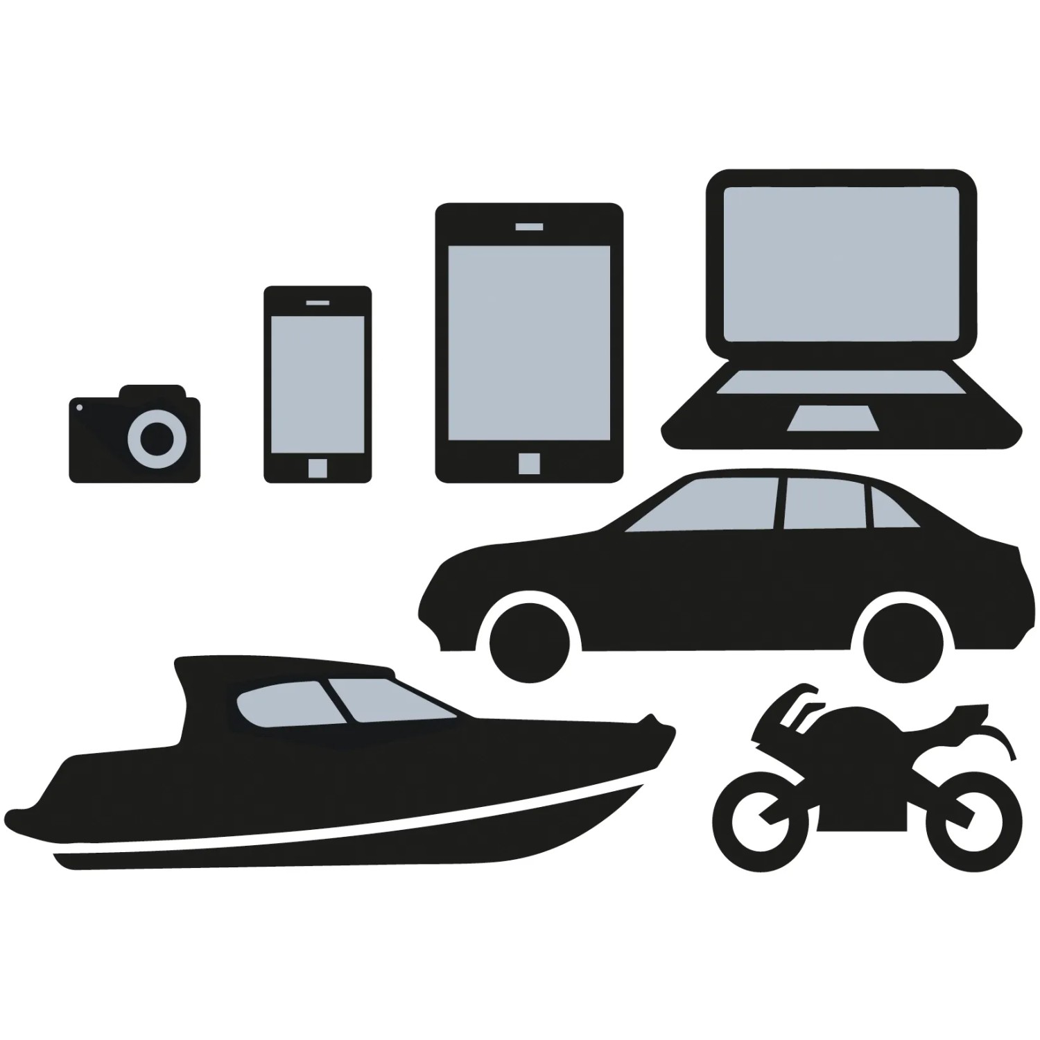 Einhell Power Bank CE-JS 18: Icons von Kamera, Handy, Tablet, Laptop, Auto, Boot und Motorrad.