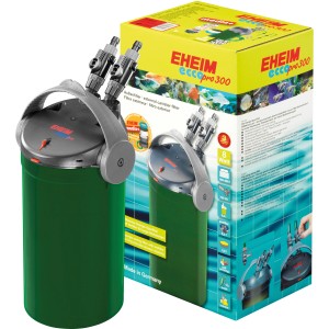 Eheim Ecco Pro 300 Außenfilter für Aquarien, grün, mit Multifunktionsgriff und Verpackung.