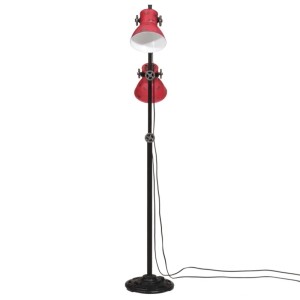 Rote vidaXL Stehleuchte, 2-flammig, aus Eisen und Mangoholz, Höhe 90-140 cm. Innenleuchte im Industrie-Stil.