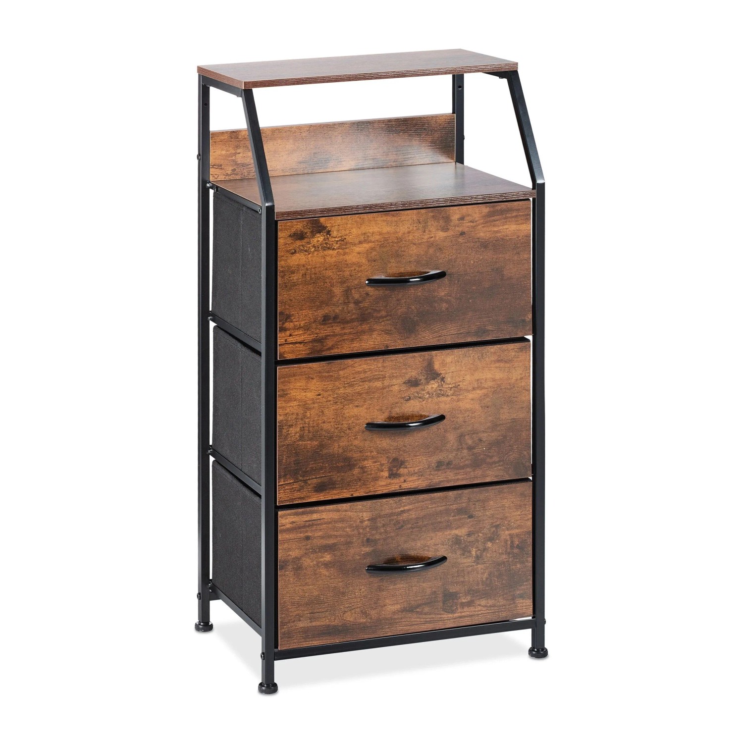 Relaxdays Standregal Metall Schwarz Dunkelbraun mit 3 Schubladen und 2 Ablagen 92 cm x 45 cm x 30 cm 7 kg