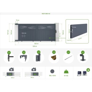 Casanoov Schiebetor 3M Halti H 140Cm & Gartentür 1M Halti H 140Cm Aluminium Grau Casanoov Schiebetor Halti 300x140cm Aluminium & Gartentür 100x140cm Grau