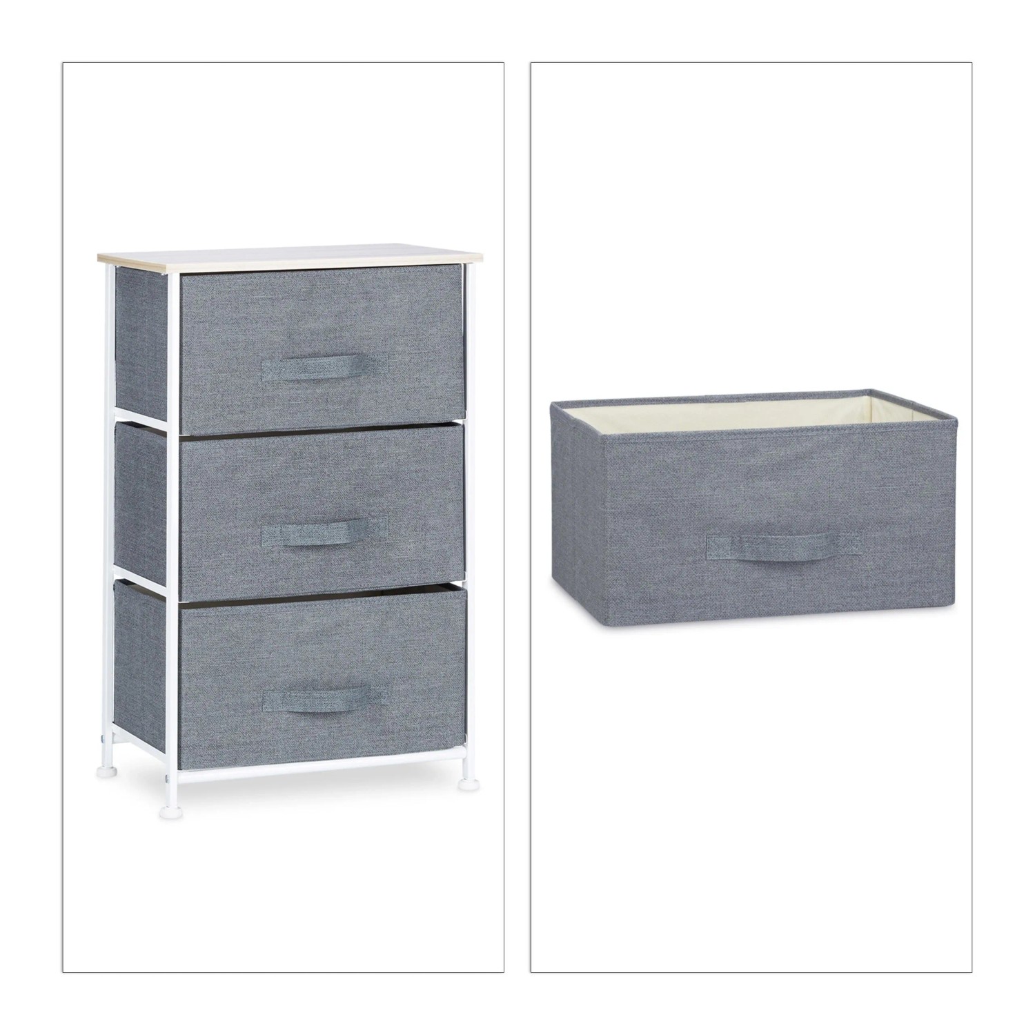 Relaxdays Regalsystem Stahl Stoff MDF Grau mit 3 Schubfächern 73 cm x 45 cm x 30 cm 4,8 kg