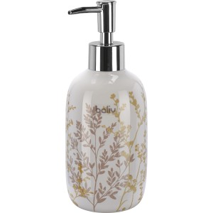 Weiß-goldener Keramik Seifenspender mit floralem Muster von baliv.
