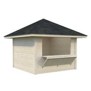 Palmako Marktstand Bianca Set 104 aus naturbelassenem Fichtenholz, 300x300 cm mit Verkaufsklappe.