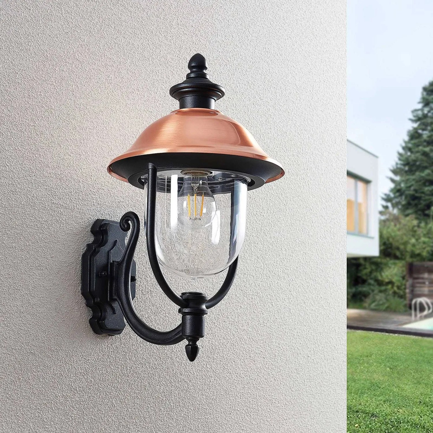 Lindby Wandleuchte Außen Laterne Clint 9630097 Spritzwassergeschützt Retro Vintage Antik in Kupfer aus Aluminium 1-flammig E27_5