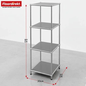 Floordirekt Metallregal Concept Epure, 4 graue Ablagen, verchromtes Gestell, 30x30x89 cm. Kompaktes Regal.