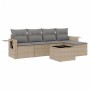 Beige 6-tlg. Garten-Sofagarnitur aus Polyrattan mit Kissen und Tisch. Gartenmöbel mit Stauraum.