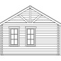 Skizze Skan Holz Gartenhaus Toronto 1, 420x420 cm, mit zwei Fenstern und Dachlattung.