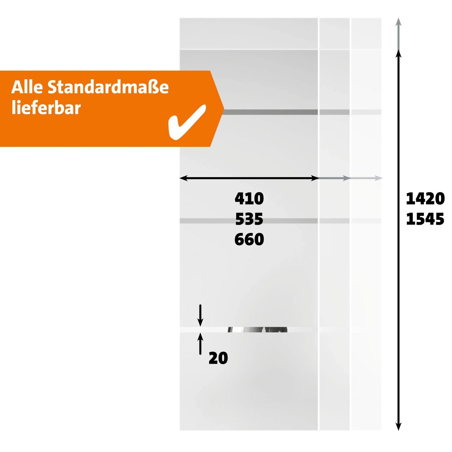 Lichtausschnitt ESG Floatglas 3 Streifen, Maße für Holztüren