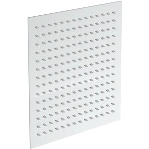 Eckige, verchromte Schütte Kopfbrause Sumba aus Edelstahl mit Antikalknoppen.