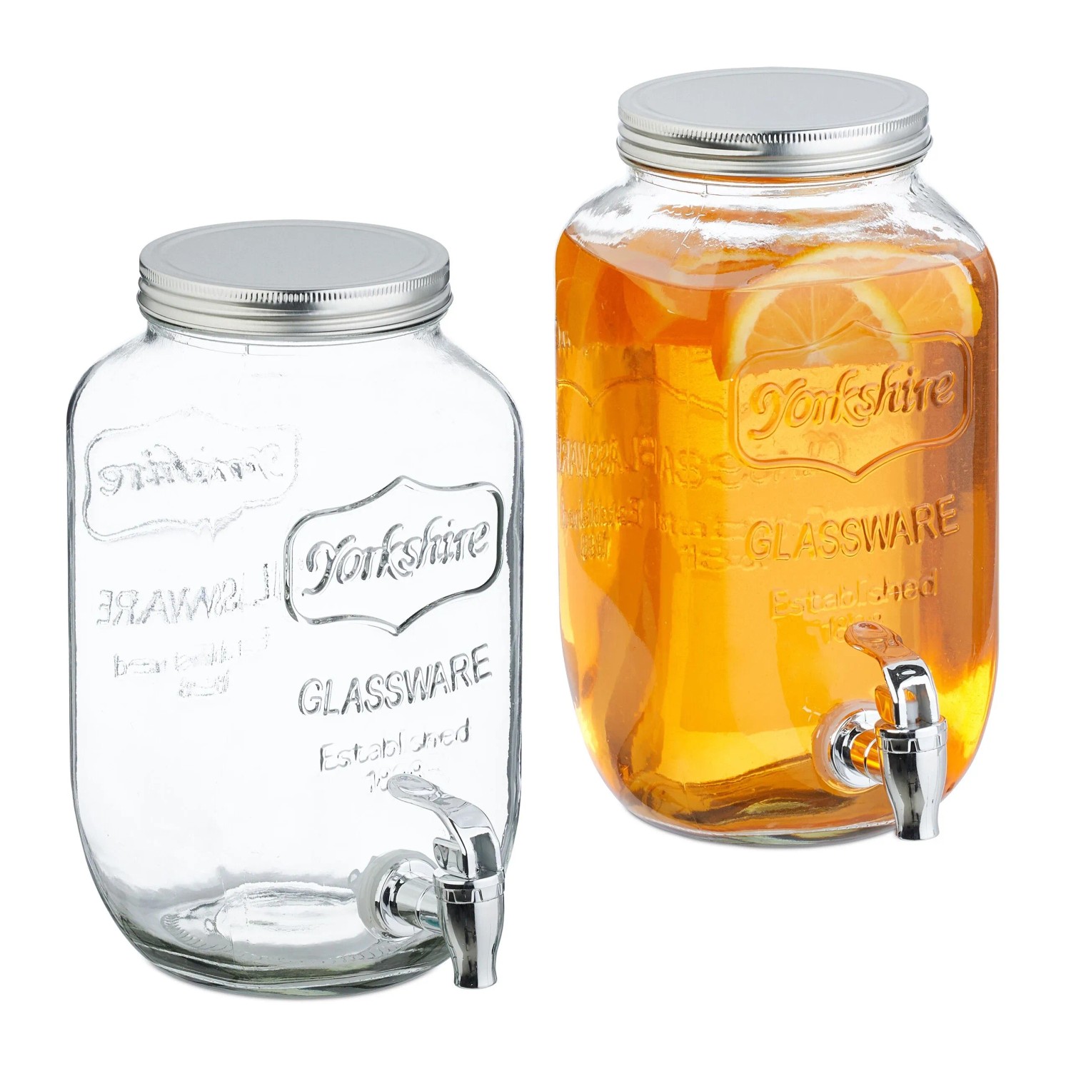 Relaxdays Getränkespender 2er Set Glas Transparent mit Zapfhahn 26 cm x 13,5 cm x 19,5 cm 1,3 kg