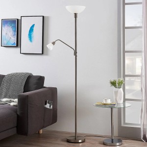 Moderne Lindby Stehlampe Jost aus Alu mit Leselampe, 180cm hoch für Wohnzimmer.