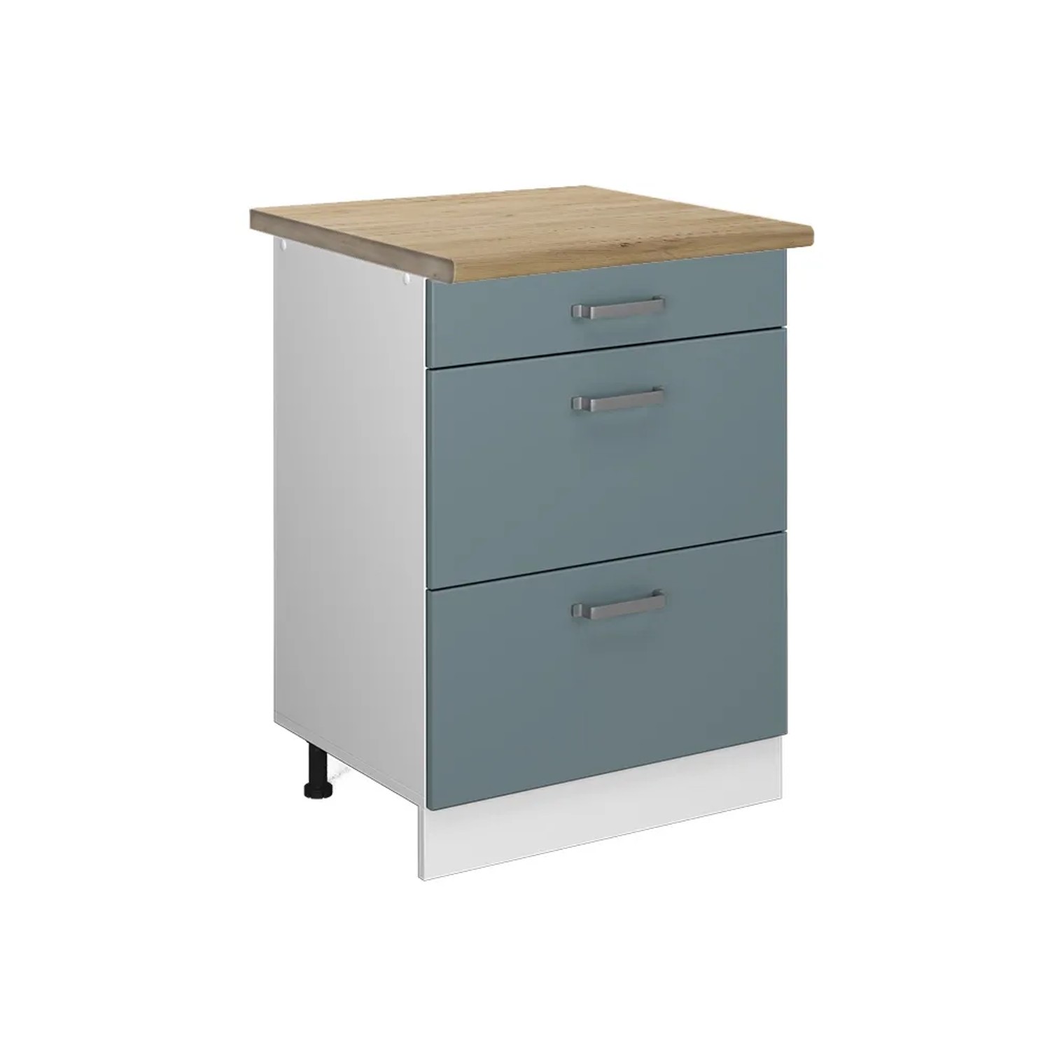 Vicco Küchenunterschrank R-Line Blau-Grau/Weiß 60 cm mit Schubladen AP Eiche