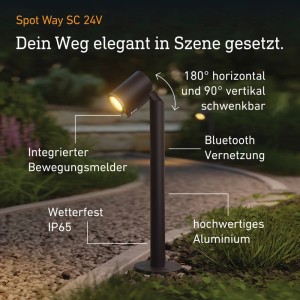 Anthrazit Steinel LED-Standstrahler Spot Way SC 24V aus Aluminium. Mit Bewegungsmelder, schwenkbar, beleuchtet Gartenweg.