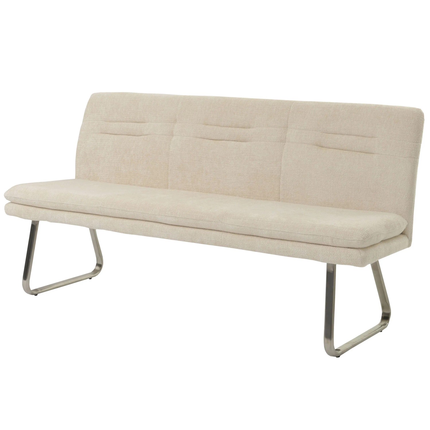 MCW Sitzbank H70 Lehne Stoff/Textil Chenille Edelstahl Gebürstet 180cm Creme