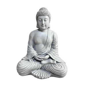 Relaxdays Buddha Figur Polyresin Hellgrau Wetterfest 42 cm x 29 cm x 20 cm