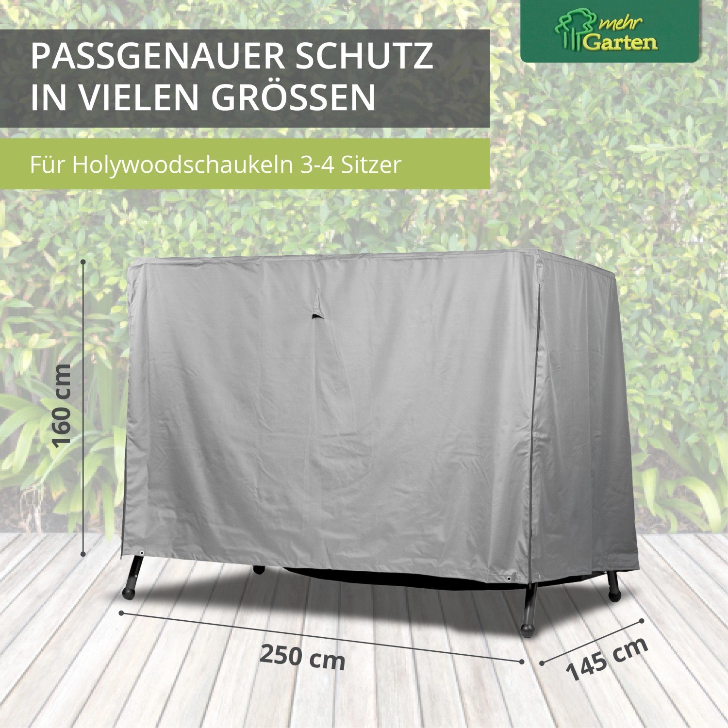 Graue Schutzhülle für Hollywoodschaukel, 220x160x150 cm, schützt vor Wind und Wetter.