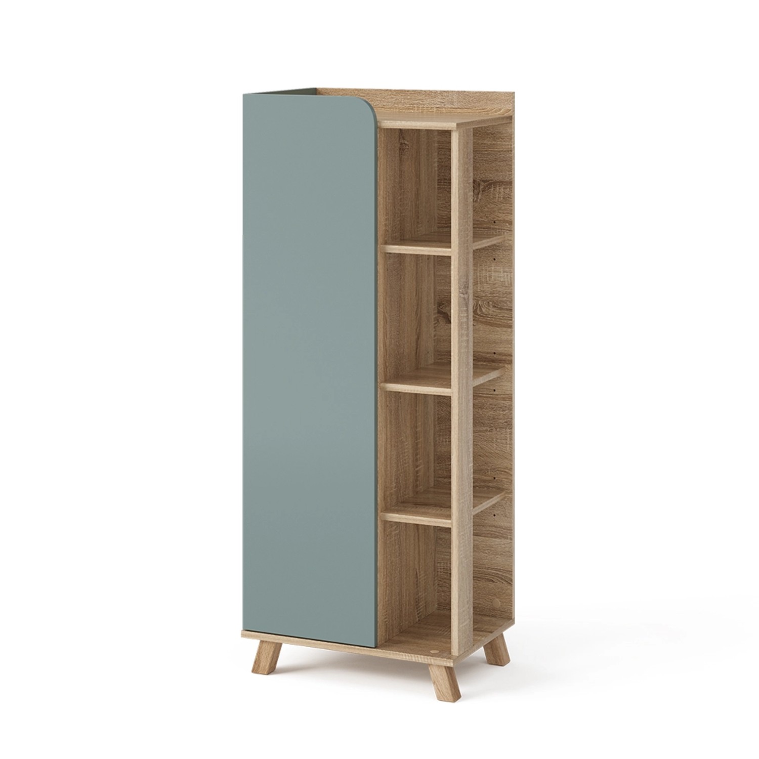 Vicco Midischrank Karen Sonoma/Blau-Grau 50 x 128 cm mit Tür und Offenen Fächern