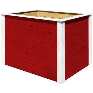 Rotes Weka Hochbeet-Element Modular, 100x69x71 cm, aus Holz mit weißem Rahmen. Ideal für den Garten.