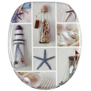 Sanilo WC-Sitz Meeresbrise mit Absenkautomatik, Motiv mit Strand-Elementen.