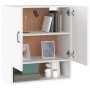 Weißer Wandschrank (60x31x70 cm) mit zwei Türen und offenem Fach, geeignet als Büroschrank.