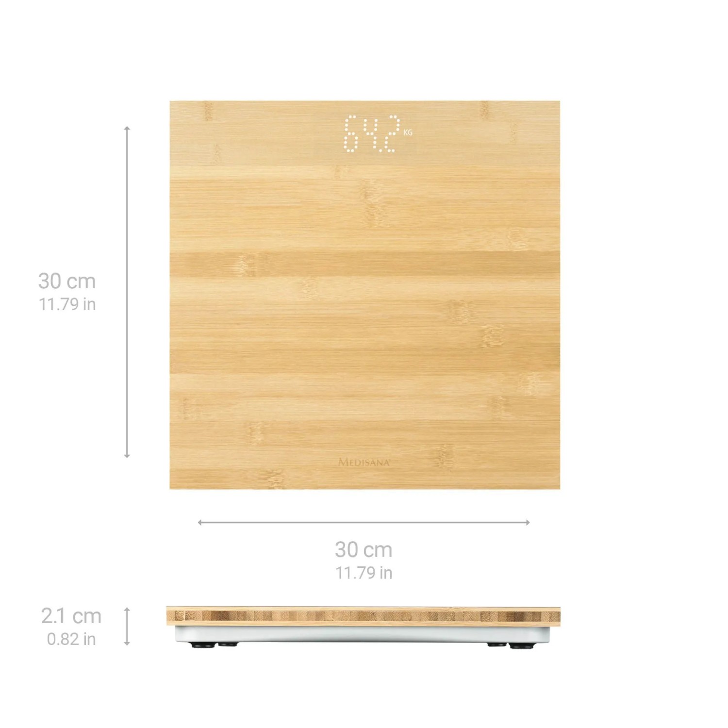 Medisana PS 440 Personenwaage aus Bambus mit digitalem LED-Display, 30x30 cm. Ideal für das Badezimmer.