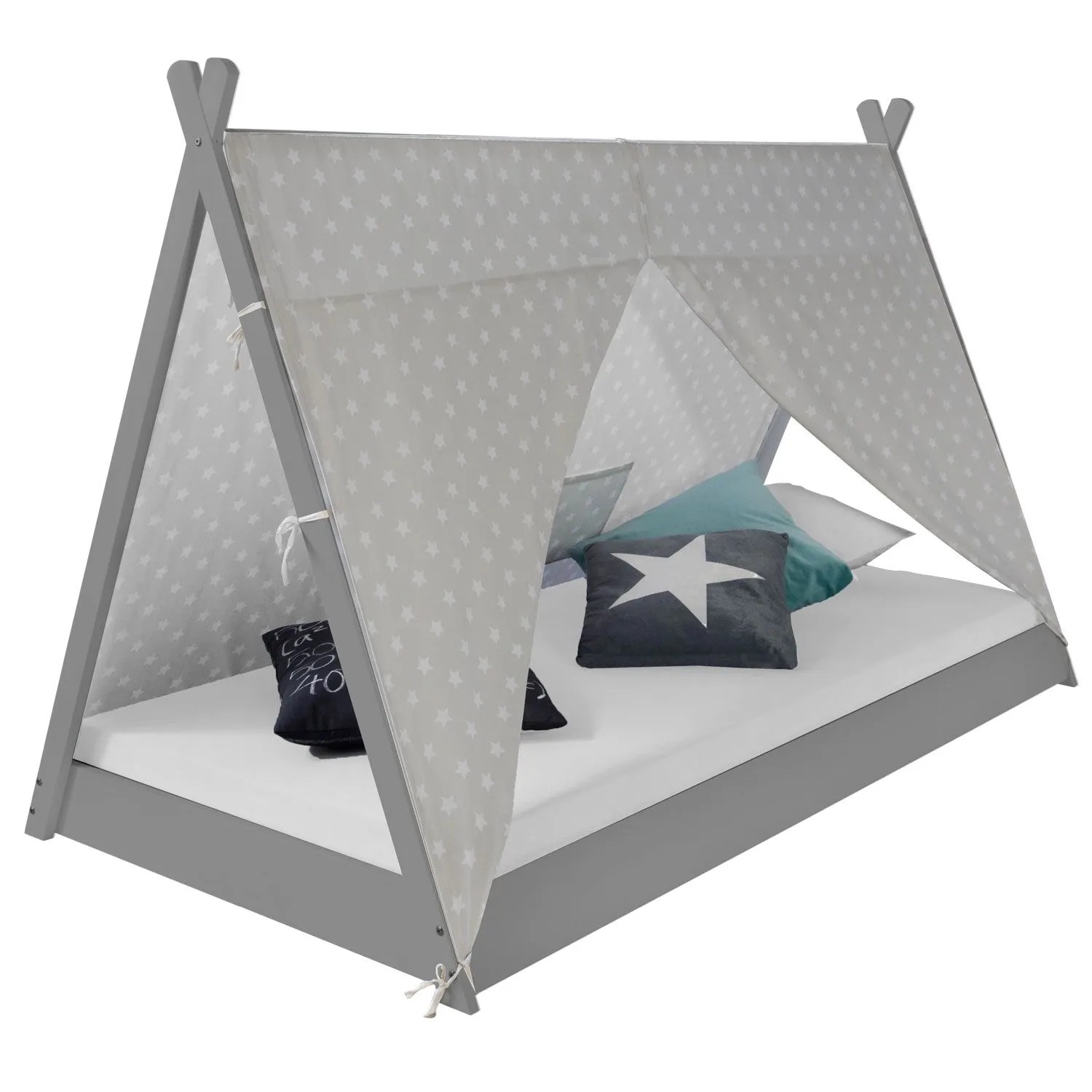 Homestyle4u Kinderbett TIPI 90x200 in Grau 1967