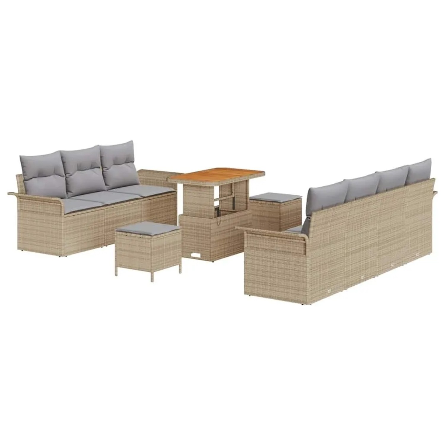 vidaXL Garten-Sofa-Set mit Kissen 10-Tlg Beige und Hellgrau 3364052