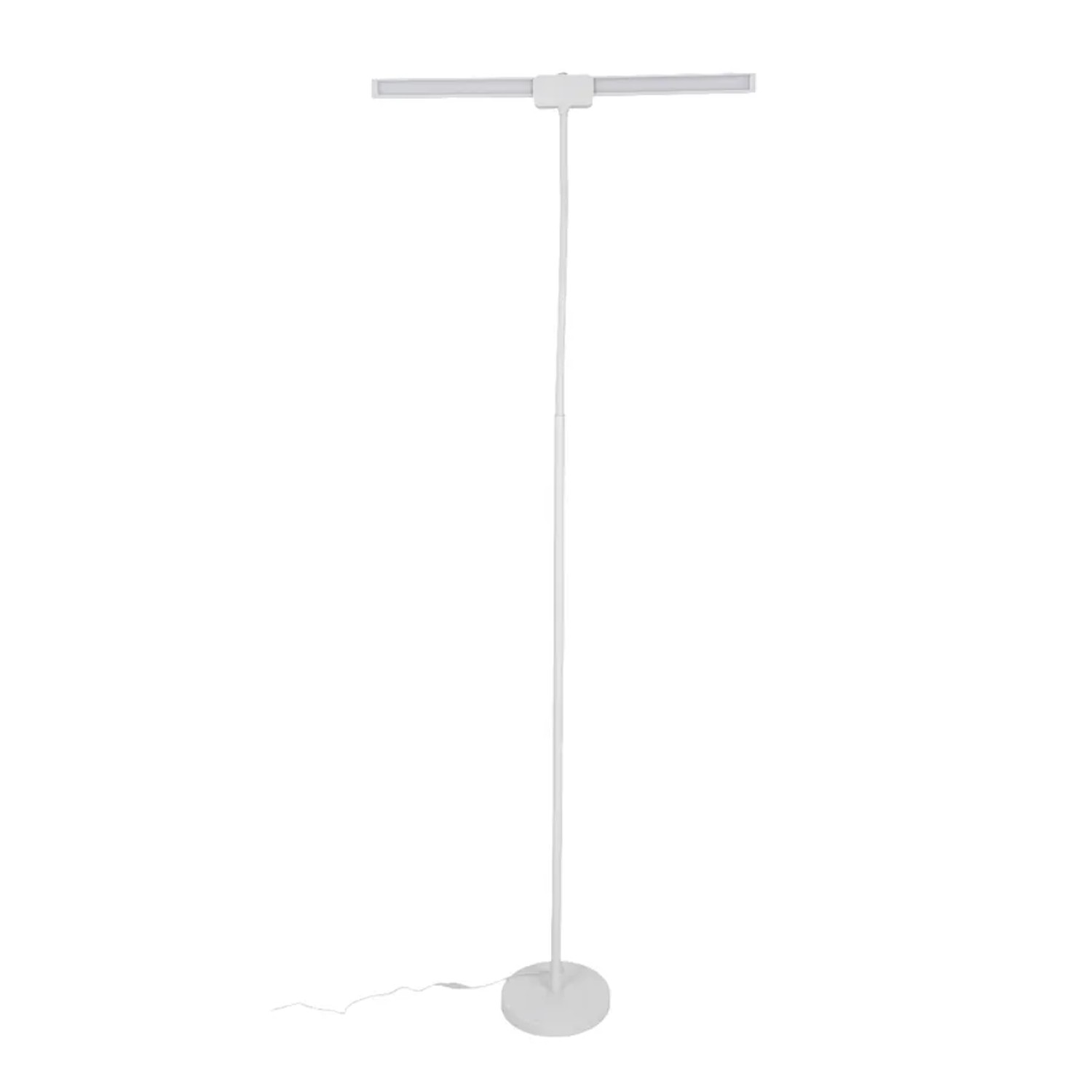 Weiße LUXULA LED Stehlampe mit Doppelkopf für Schreibtisch, flexibel verstellbar.