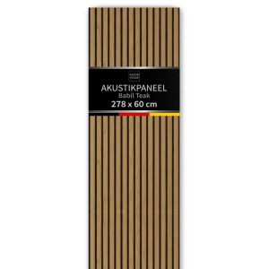 Aluverbund24 Akustik-Wandpaneel Slim 278x60cm Teak Babil Holz Akustikpaneele Wandverkleidung Helle Holzlamellen Wand