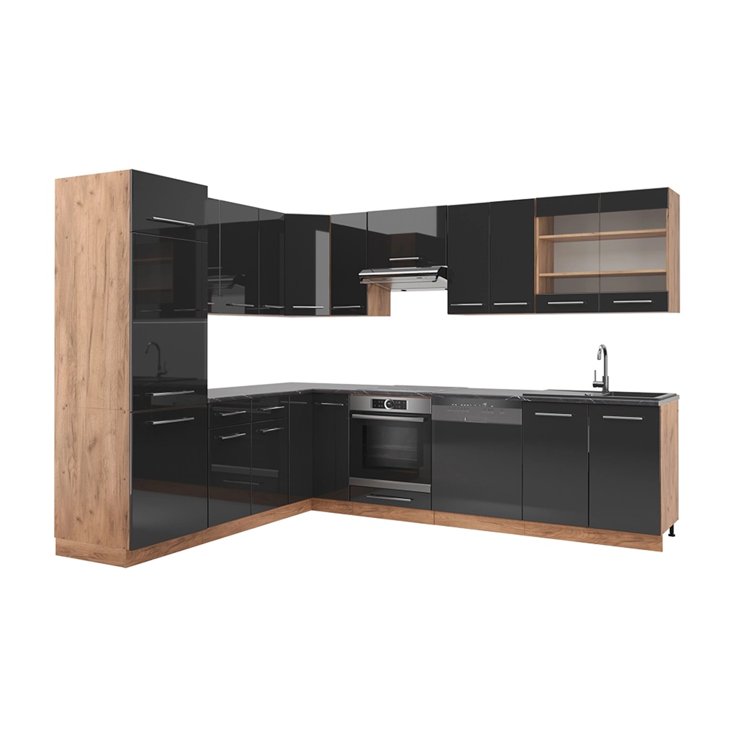 Vicco Fame-Line Eckküche Anthrazit Hochglanz/Goldkraft Eiche 227 x 60 cm oh günstig online kaufen