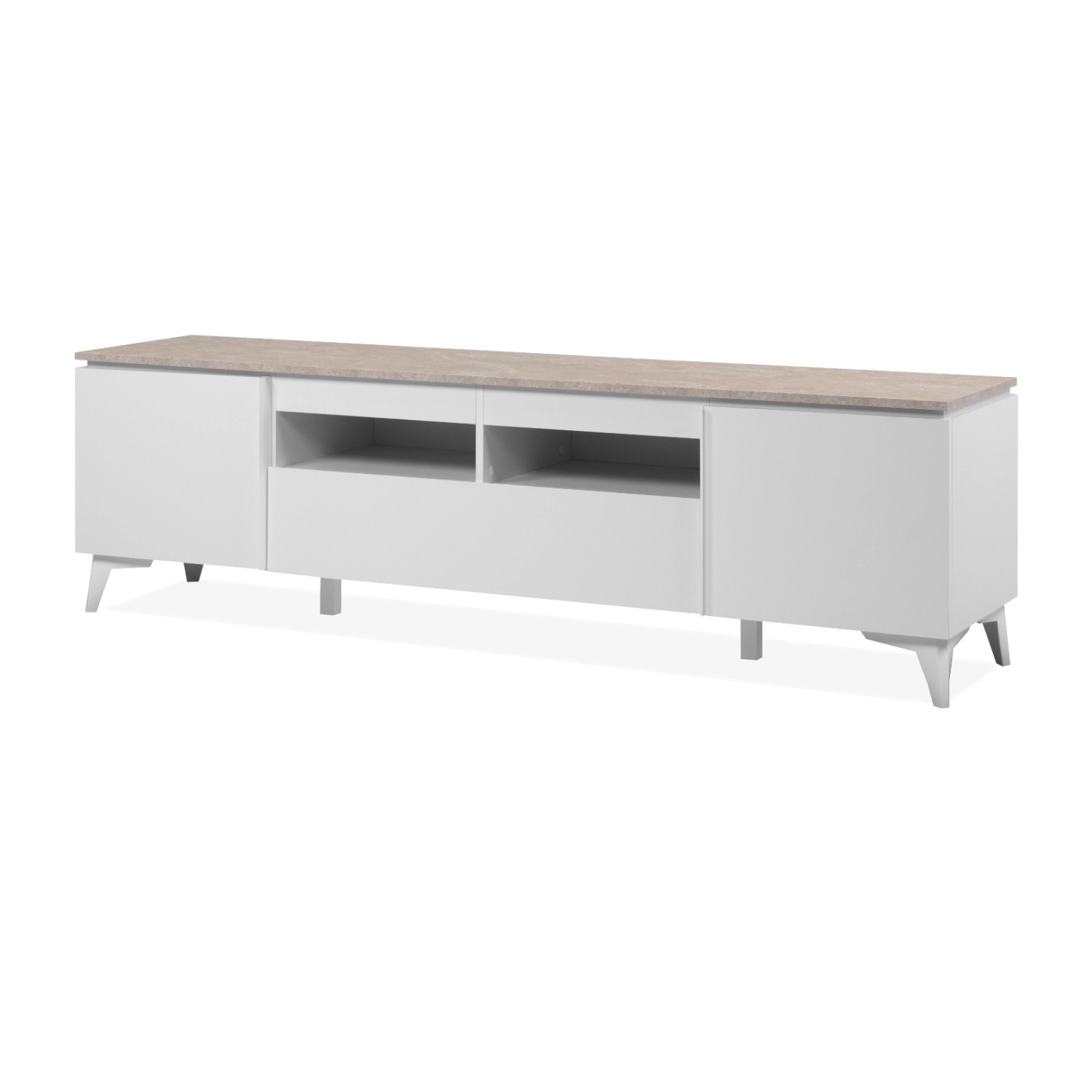 Furn.Design TV-Lowboard Weiß und Sandstein 177 cm 6 Fächer Modern Visby günstig online kaufen
