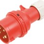 Roter 5-poliger CEE Stecker, 16A, IP44 spritzwassergeschützt für Elektroverbindungen.