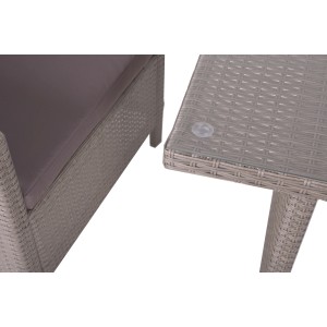 Detailansicht: Graue Garden Pleasure Sitzgruppe Sevilla mit Tisch und Sessel.