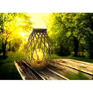 Grün-goldene Näve LED-Solarleuchte (31 cm) mit Korb-Design und Aufhängung für den Garten.