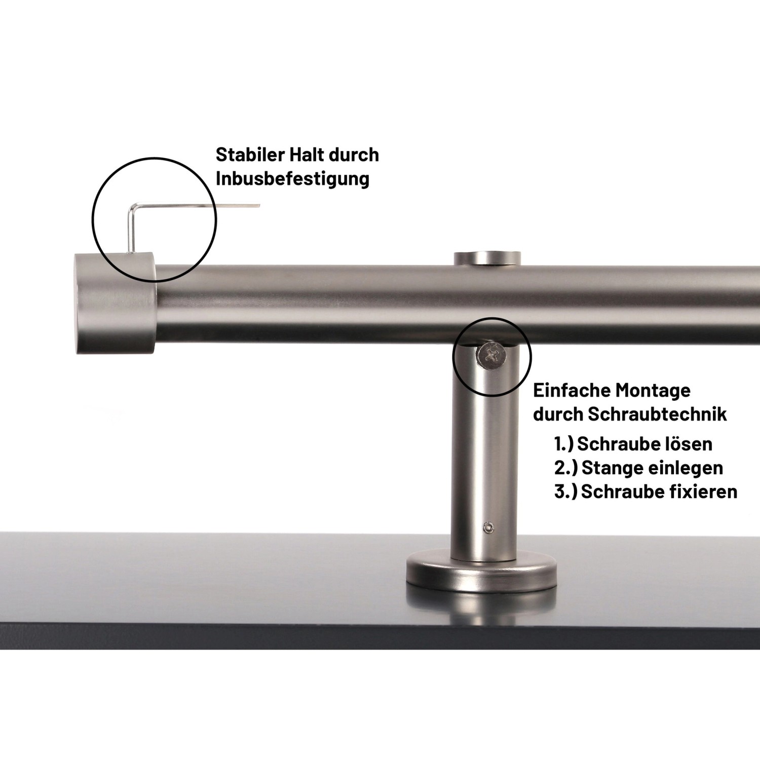 Deco-Raum Gardinenstange nach Maß 1-Lauf Kappe Ø 25mm Edelstahl-optik 210cm_3