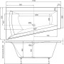 Technische Zeichnung der Eckbadewanne Galia I, 1700x1000x655 mm, linke Ausführung mit Maßangaben.