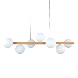 Licht-Erlebnisse Hängelampe Holz Metall Glas 90 cm Lang 7-Flammig G9 Modern Weiß