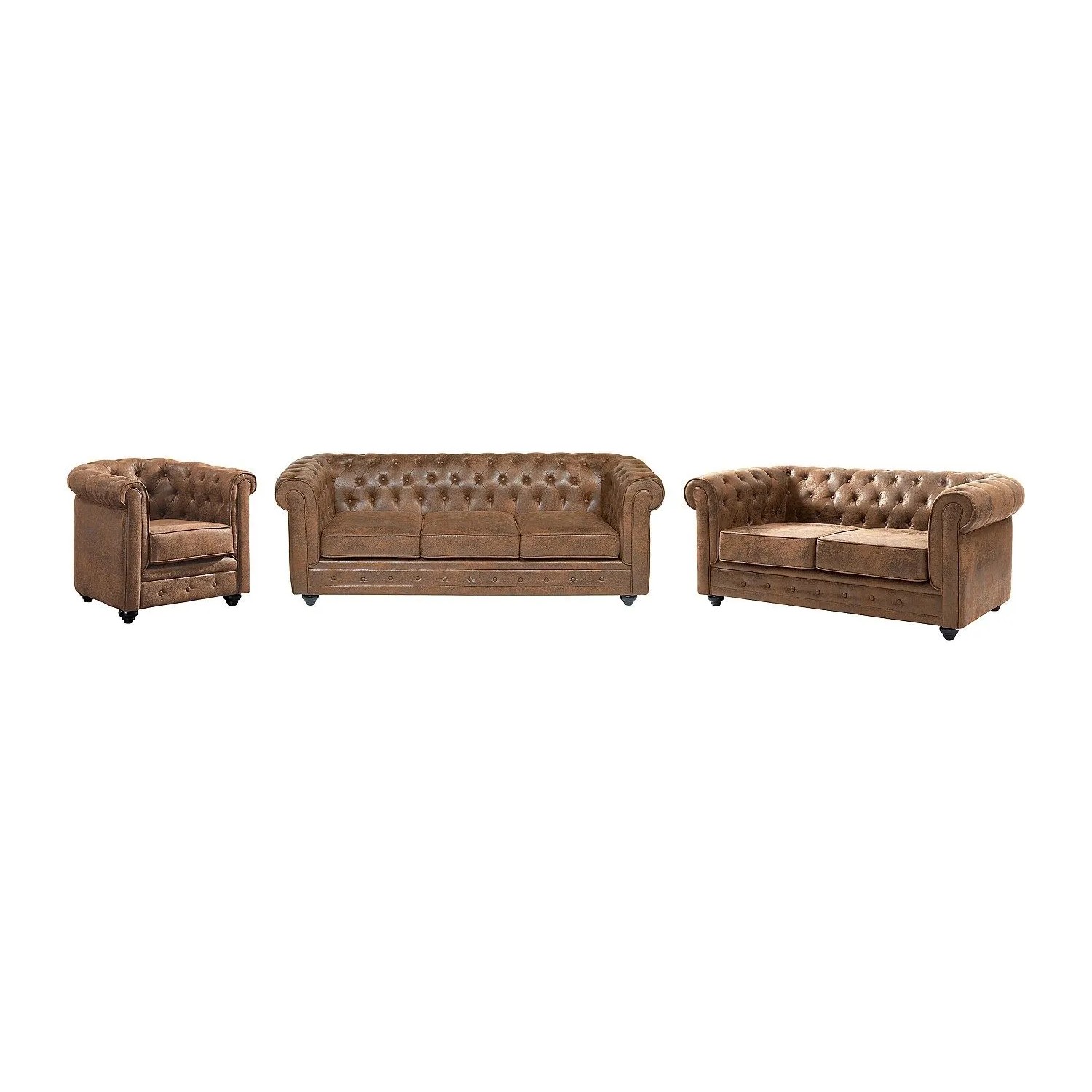 Vente-unique Couchgarnitur Mit Sessel Chesterfield Braun 165 cm  82 cm  206 cm